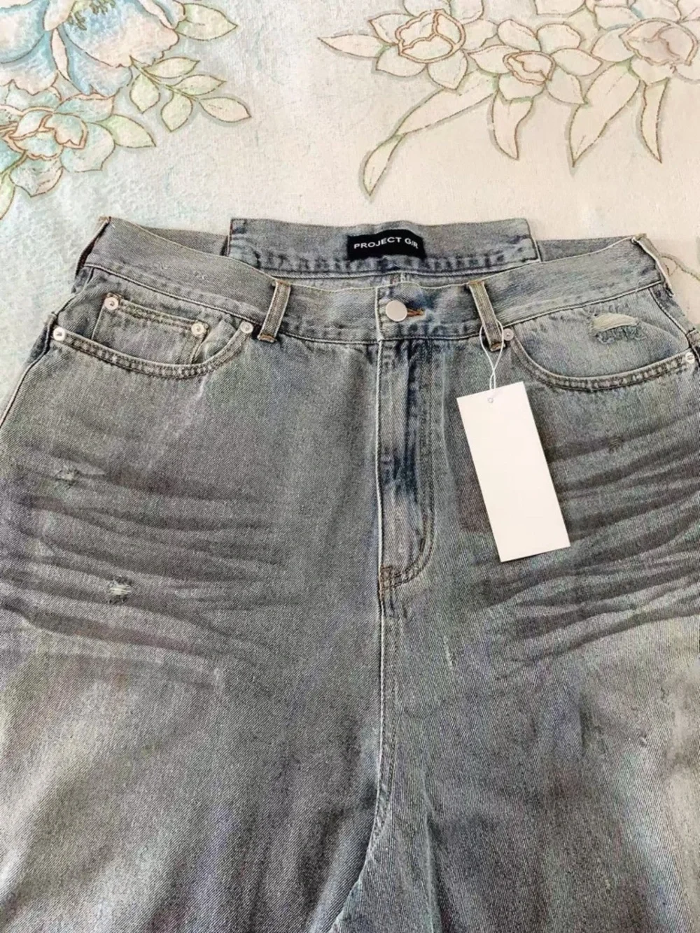 Washed Distressed Frayed‎ Tassel Wrinkled Denim Shorts 34